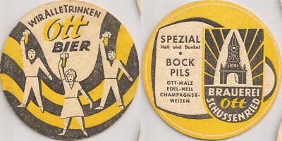 Ott brewery, Bad Schussenried - historic beer mat ''We all drink''