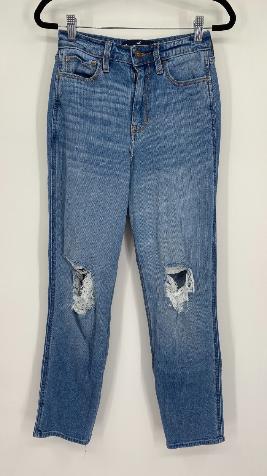 Hollister Ultra High-Rise Mom Jeans Sz 25 Vintage Stretch Distressed Denim Blue-image