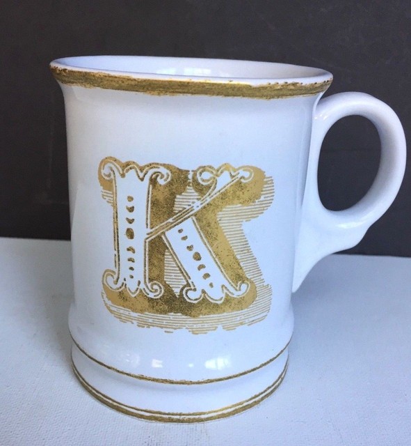 NEW Williams Sonoma White Coffee Mug Cup_Gold Letter "K