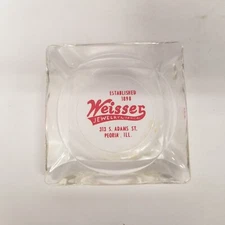 Vintage Weisser Jewelry & Optical Small Glass Tabletop Ashtray, Peoria, Illinois