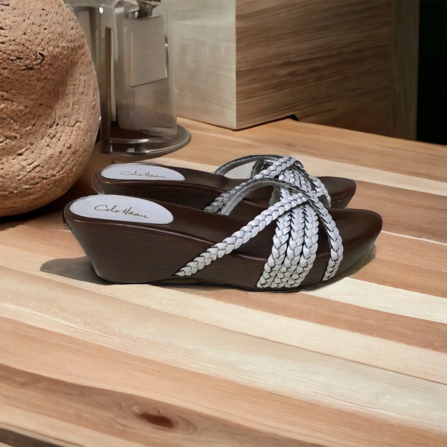 NIKE Sandali donna Cole Haan Air in pelle con zeppa e tacco taglia 7 made in Brazil