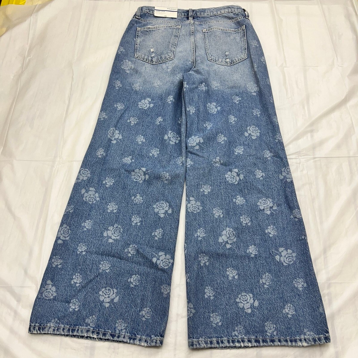 Arizona Women's Distressed Low Rise Wide Leg Baggy Blue Denim