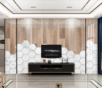 3D Wood Grain Hexagon K15120 Wallpaper Mural Self-adhesive Removable Sticker Kay