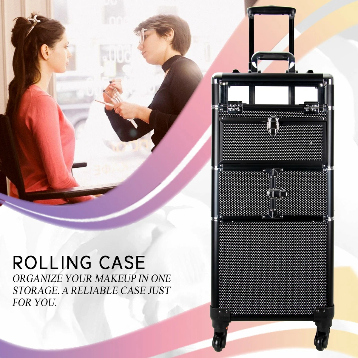 Professional Makeup Case on Wheels Cosmetic Train Makeup Case