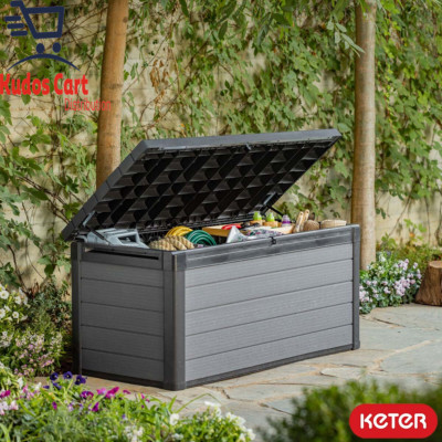 Keter Cortina 570L Outdoor Aufbewahrungs Terrassenbox Werkzeugsitz Gartentruhe Kunststoff grau 