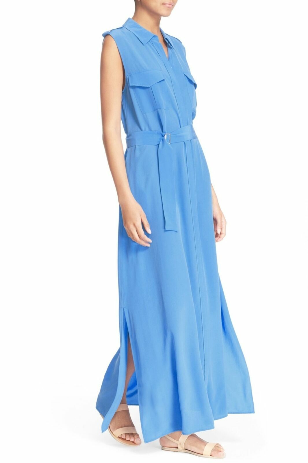 blue silk maxi dress