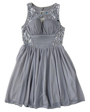 Blondie Nites Grey Silver Sparkle Diamond Jewel Ruched Sleeveless Party Dress 1