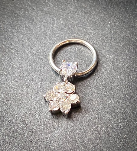 Steel Gemmed Captive Bead Ring w/ Gem Paved Flower Dangle Tragus Cartilage Helix - Picture 3 of 4