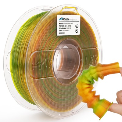 AMOLEN TPU 3D Printer Filament, Transparent Multicolor Rainbow TPU 1.75mm, Co...