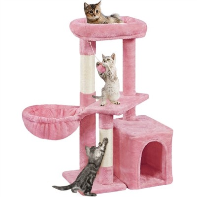 Cat Tree Plush Cover Cat Tree with Condo/Nest/Platform/Basket Big Cat House Pink