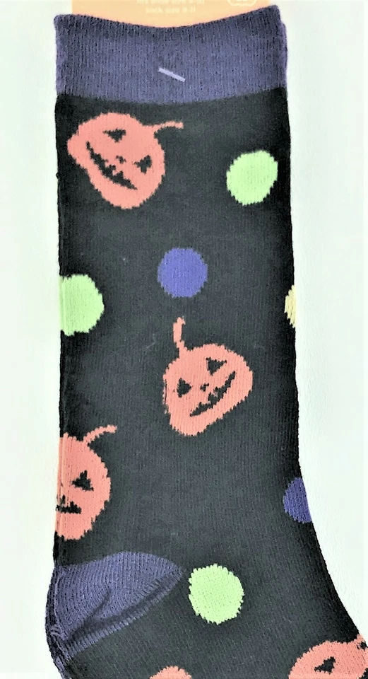 Mujer Lunares Calabaza (1) Par Divertidos Halloween Novedad Calcetines Crew Foto 2 de 4