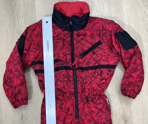 Obermeyer Kids Size 7 ReversibleSnowsuit Ski Suit Black & Red Belted Vintage - Picture 4 of 24
