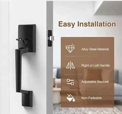 Brightify Matte Black Square Front Door Handle, only Handle, No Deadbolt Lock