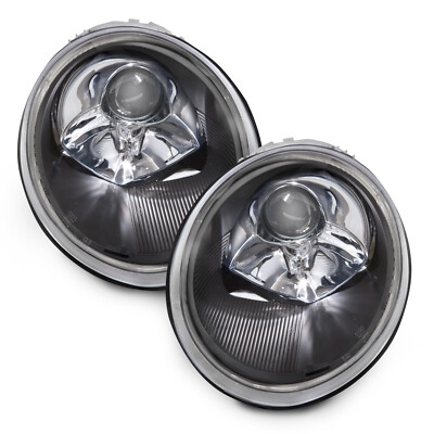 Black Halogen Headlights Headlamps Set Fits 1998-2005 Volkswagen Beetle