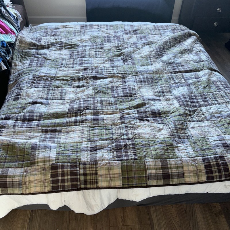 Pottery Barn Kids Green Plaid Madras Twin Quilt