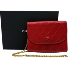 Authentic CHANEL Matelasse Mini Chain Shoulder Bag Red Leather 36635471