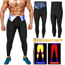 Men Fat Burning Sweat Sauna Pants Body Shaper High-Waisted Workout Gym Trousers
