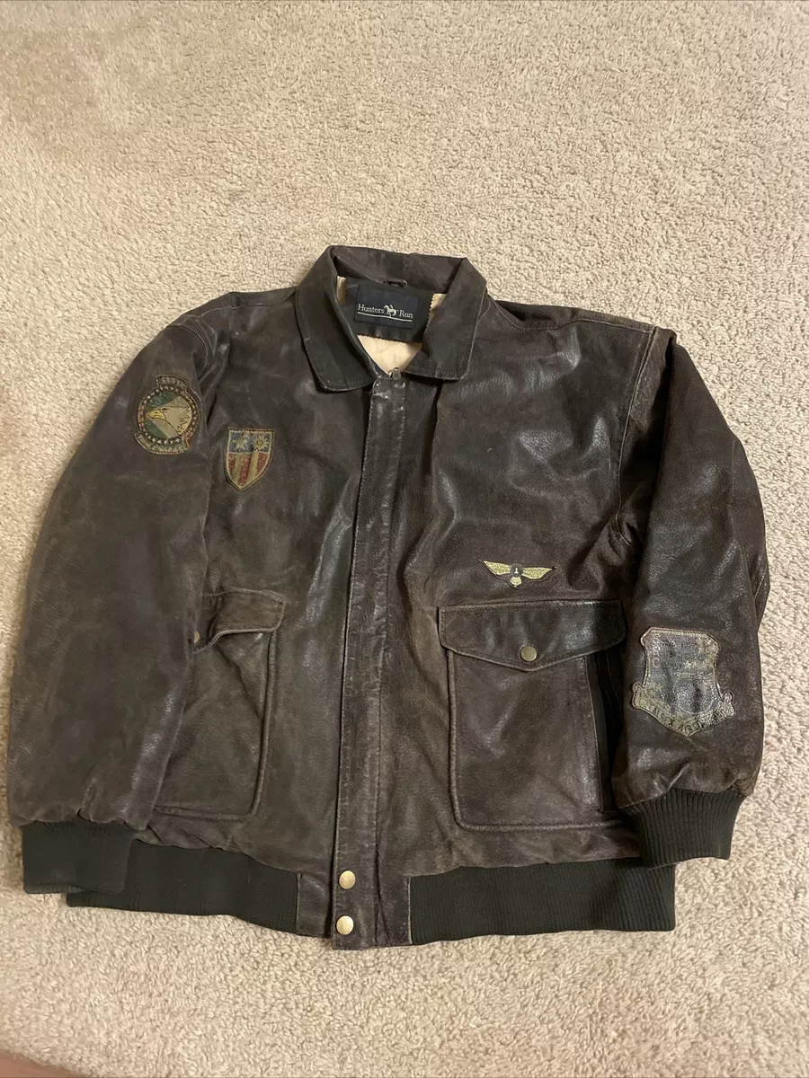 Vintage Hunters Run Leather Jacket Military Patches M