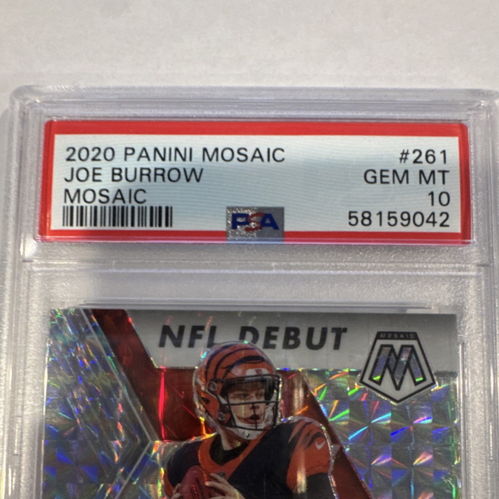 Panini 2020 Mosaic Joe Burrow Bengals Rookie NFL Debut #261 Mosaic PSA 10 view 3