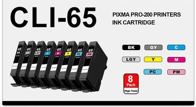 8 Pack Ink Cartridges w/ Chip FOR Canon CLI-65 Pixma Pro-200  Pro 200 Printer