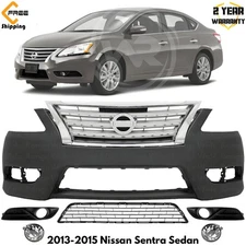 Front Bumper Cover Primed Plastic & Grille Assembly For 2013-2015 Nissan Sentra
