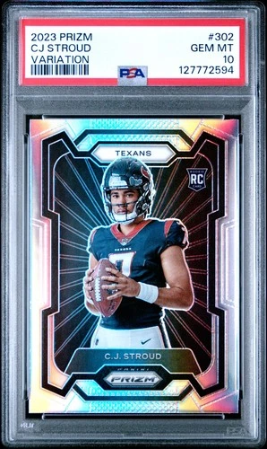 C.J. CJ STROUD 2023 PRIZM VARIATION ROOKIE RC #302 PSA 10 GEM MINT! TEXANS OSU!
