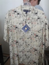 NWT-NAT NAST 50s ATOMIC Style White Pink Black Loop Collar 72 Silk 28 Rayon L