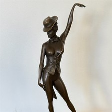 Woman Bronze Sculpture Revue Dancer Art Deco Statue Female Dancer Hat Vintage