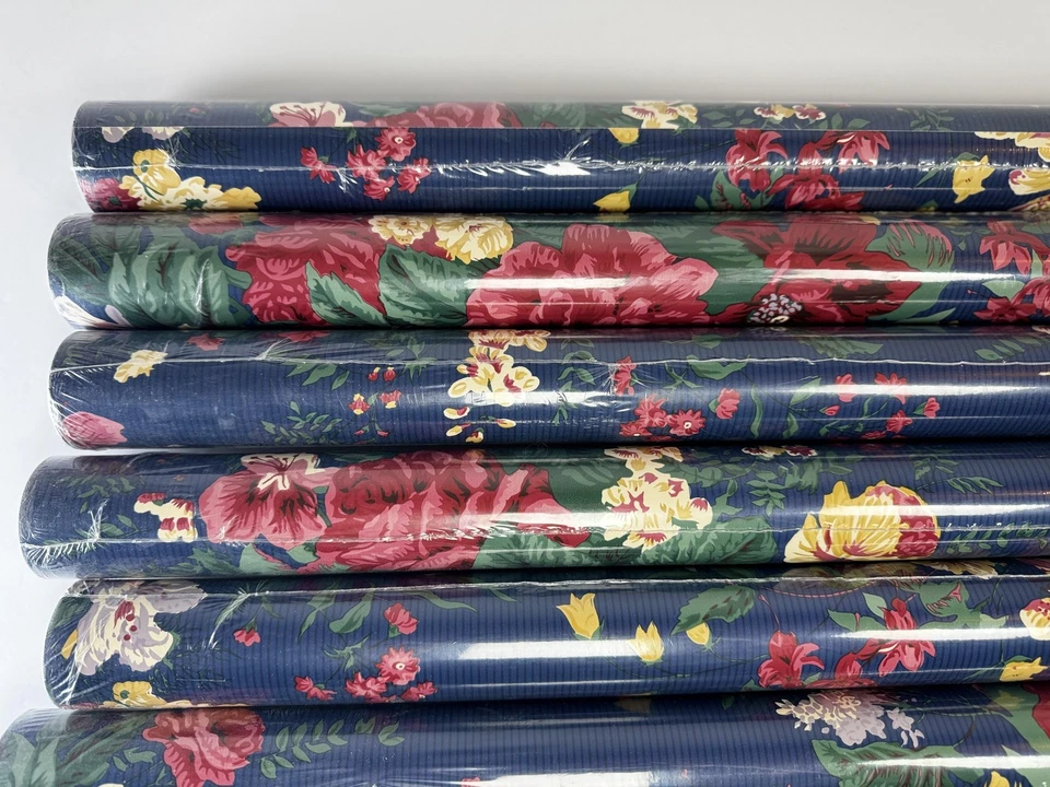 Ralph Lauren Home Vintage Wallpaper 7 Double Rolls Floral Navy Blue Discontinued - Image 4 of 4