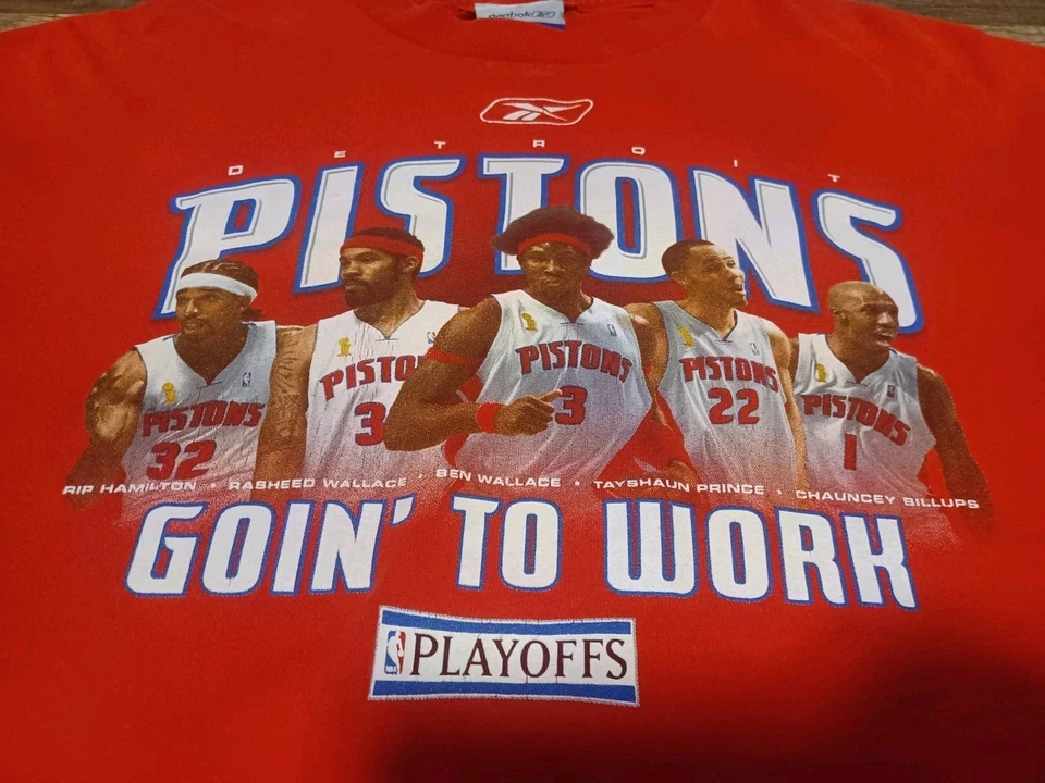 Vintage Y2K 2004 Detroit Pistons Goin To Work Playoffs Caricature T-Shirt Medium - Image 2 of 4