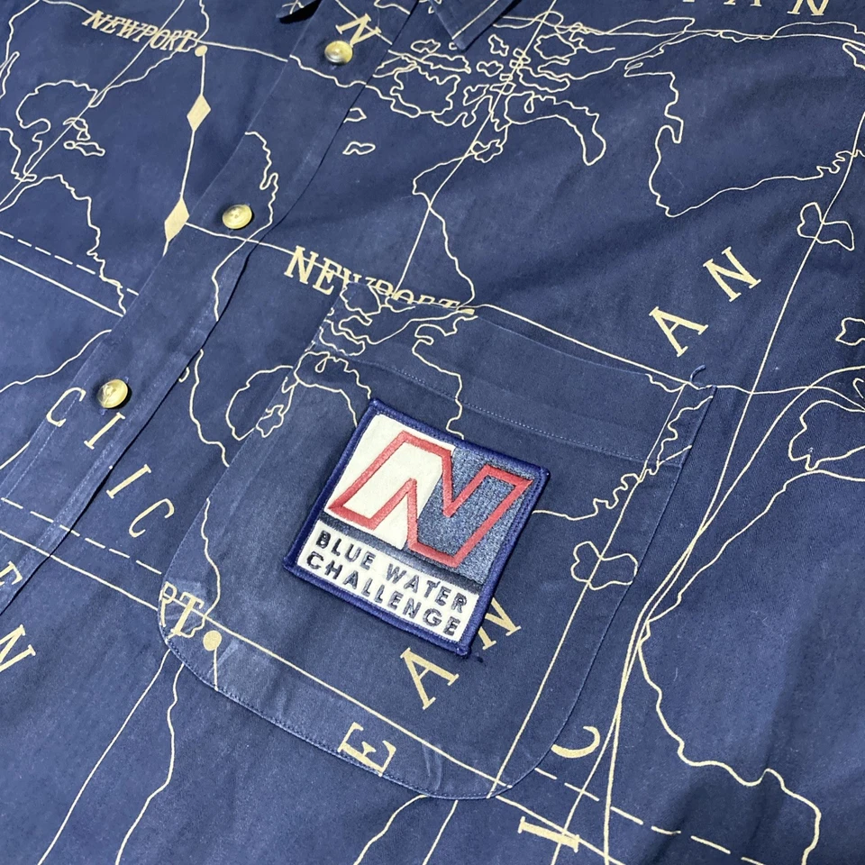 Camisa De Colección AOP Nautica Azul Desafío Agua Mapa Océano Para Hombres XL Bordada Informal Foto 3 de 4