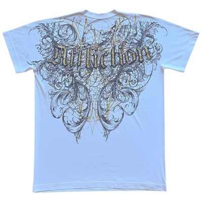 Mens Affliction Live Fast Gold Ornate Filigree Wings Y2K Graphic Tee T-Shirt S-M
