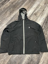 US Polo Assn Men's Hooded Windbreaker Jacket Polo Logo, Black, Medium