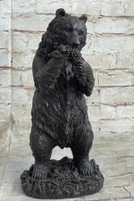 Original Tall Hungry Bear Eating Grapes Bronze Sculpture Art Deco Statue Figure