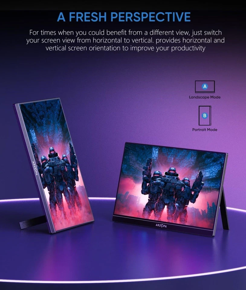 ARZOPA 16.1" sRGB 144Hz Portable Gaming Monitor for Laptop, Switch, PS, PC, Mac - Image 4 of 4