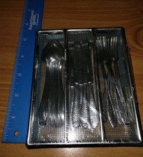 Vintage Germany Toy Child Play Metal Silverware Set in Tray Nos Sealed