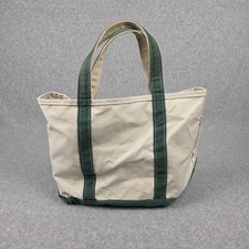 Vintage LL Bean Boat And Tote Womens Medium Beige Green Canvas Made In USA 80s