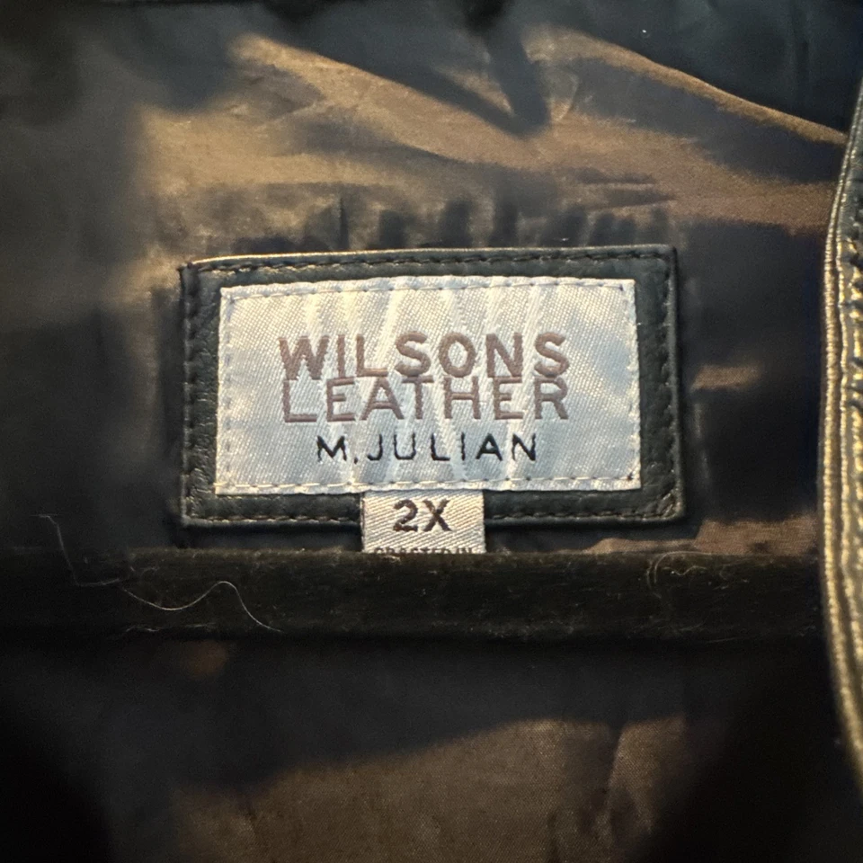 Wilsons M. Julian Black Leather Racer Moto Biker Striped Jacket Men’s Xxl VTG - Image 2 of 4