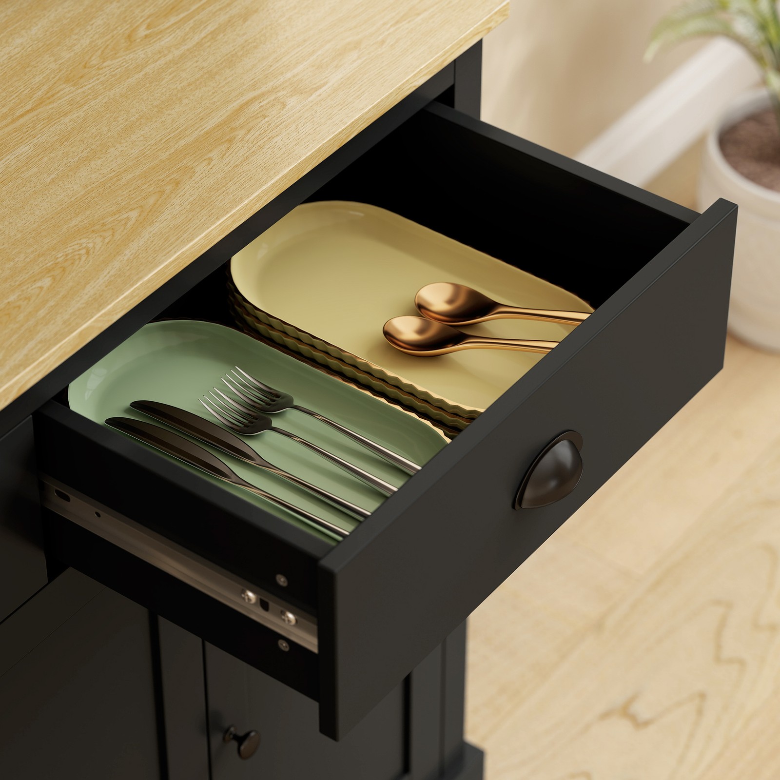 Kitchen Cabinet with Microwave Stand, 71" Pantry Cabinet, Black