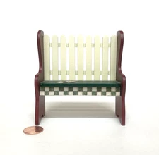 CONCORD DOLLHOUSE MINIATURE OUT DOOR BENCH WITH A PICKET FENCE STYLE BACK