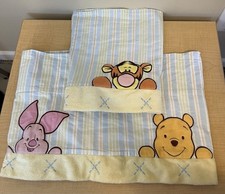 VTG 2 Disney Winnie the Pooh Tigger Piglet Window Valance Blue Yellow Stripes