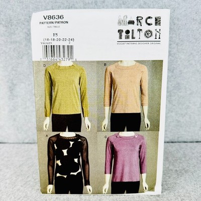 Vogue 8636 Plus Size Pullover Tops Fitted Misses Size 16 24 Sewing Pattern