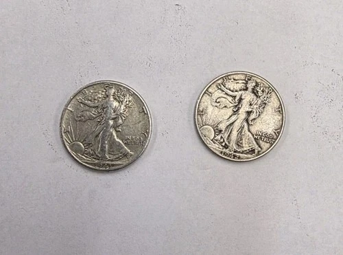 1942 50C Walking Liberty Half Dollar Lot Of 2 Fine Condition