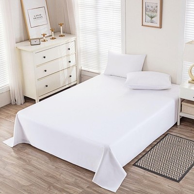 White Twin Size Flat Top Bed Sheet Only Soft 300 TC 100% Cotton 1 Piece