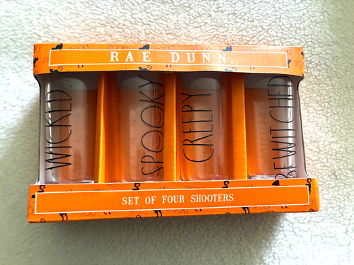 Rae Dunn  Halloween Shooters Shot Glasses, New in Box, Set of Four