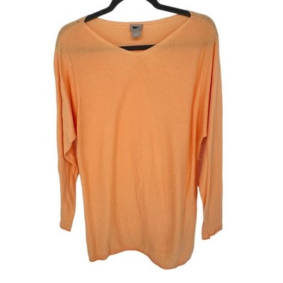 Chico's Orange Lightweight Sweater Boat Neck Long Sleeve Knit Top Sz M 1 Cotton
