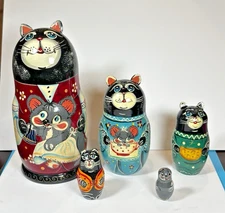 Russian Nesting Cat Dolls (Set of 5) Cats with Mice