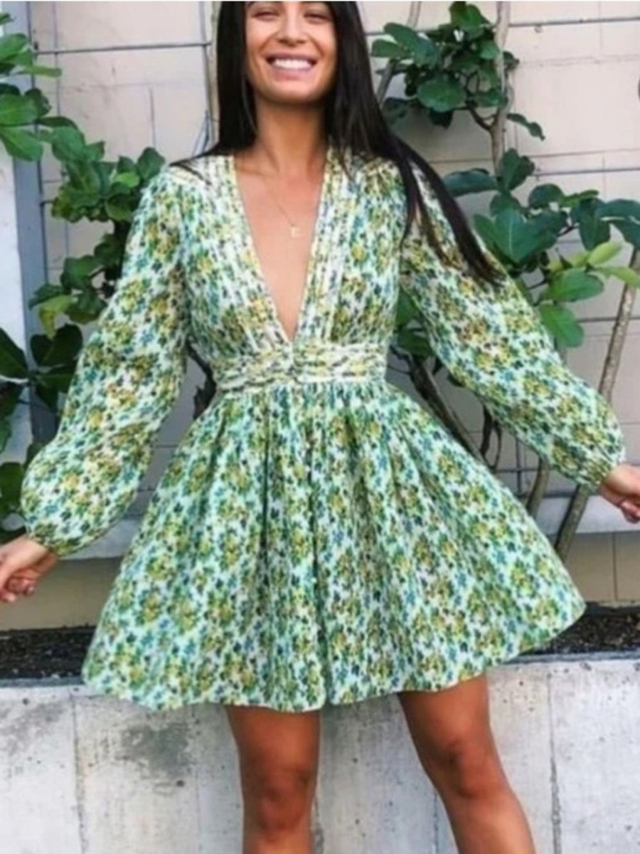 NWOT Zimmermann Green Floral Deep-V Pleated Mini Dress | eBay NWOT Zimmermann Green Floral Deep-V Pleated Mini Dress | eBay