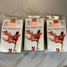 Mondor Figure Skating Tights L 3374 Satiny Suntan Ice Hooks Loops Stockings 3 pc