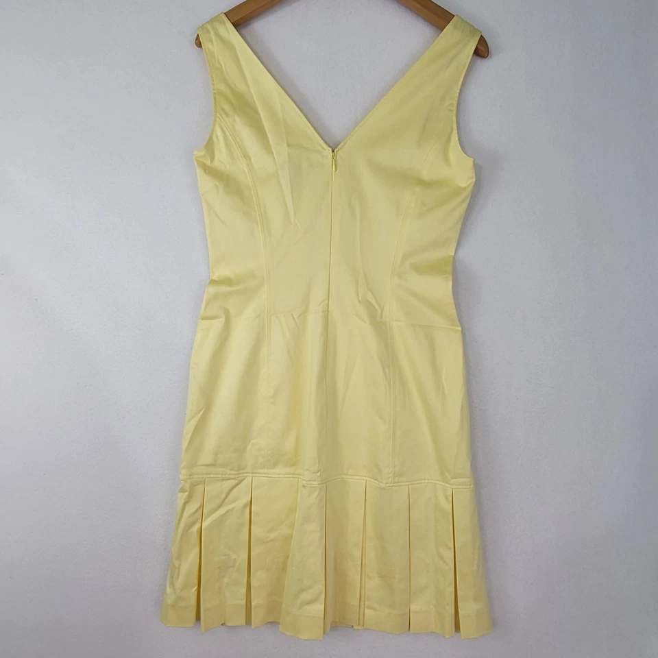 Antonio Melani Dress Yellow Cotton Blend Sleeveless V-Neck Pleated Hem Sz 6 VTG - Image 2 of 4
